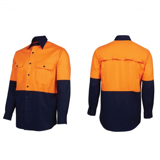 Orange Navy Hi Vis LS Workshirts Alt